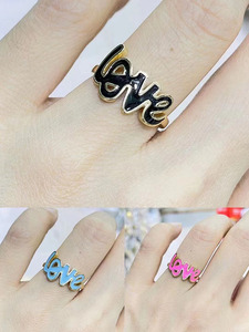 Anillo de Latón con Baño de Oro de 18k, Modelo RA1129, con Esmalte Clásico Multicolor y Escritura <span class=keywords><strong>Cursiva</strong></span> de la Palabra 'Love', para Damas, Regalo para el Día de San Valentín - Product Image 5