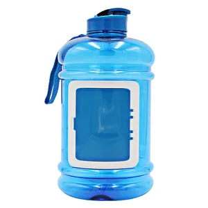 Houseware 2.2L Half Gallon Water Bottle with Storage Sleeve and Removable Straw, Plastic Shatterproof Hydration Tracker Jug