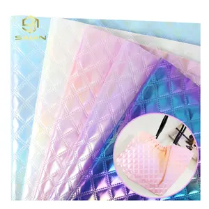 18x53Inch Laser Embossed Embroidered Rhombus Plaid Texture PU Faux Leather Fabric For DIY Bag Shoes Accessories