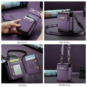 CaseMe lujo magnético PU cuero a prueba de golpes impermeable diseño de negocios bandolera funda para Z Flip 6 y MOTO Flip Lanyard - Product Image 4