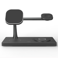 Support de chargeur magnétique sans fil rapide 15W pour chevet avec veilleuse LED, horloge numérique et port Type-C pour téléphone portable et bureau