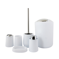 Ensemble d'accessoires de salle de bain en plastique BX 6 pièces avec porte-brosse à dents, poubelle, gobelet, distributeur de savon, porte-brosse de toilette