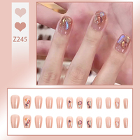 Faux ongles à presser pré-conçus, 24 pièces, en acrylique et ABS, forme carrée, French Manucure, couvrance totale, faits à la main, avec colle pour les doigts, vente en gros