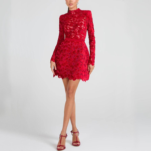 IHOOV <span class=keywords><strong>Abito</strong></span> da Donna con Collo Alto, <span class=keywords><strong>Maniche</strong></span> <span class=keywords><strong>Lunghe</strong></span> e Zip Posteriore, Elegante Abbigliamento da Club Notturno - Product Image 2