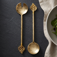 Ensemble de cuillères à salade dorées, design feuille, en métal, pour servir les salades