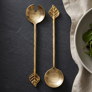 Golden <b>Salad</b> Servers Set Leaf Design Metal Serving Spoons For <b>Salad</b> <b>Tools</b> - Product Image 3