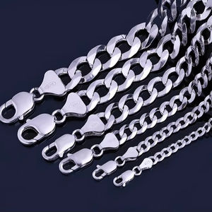 Collana da Uomo in Argento Puro 50cm Catena Maschile Larga 4 5 6 7 8 9 11 12mm Collana a Maglia Grossa per Uomini - Product Image 1