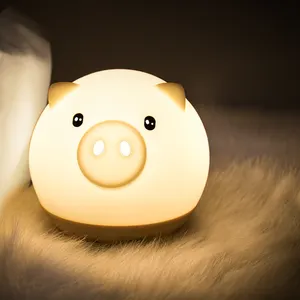 children Silicone Pig Nightlight Funny Touch Control USB Rechargeable Bedside Kids Sleep Companion LED Table Lamp