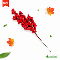 Cabang Buah Holly Buatan Berkualitas Tinggi, Buah Palsu Merah, Batang Winterberry untuk Rangkaian Bunga Natal dan Thanksgiving