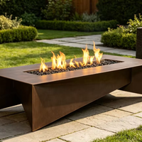 Brasero de table extérieur en acier Corten au gaz naturel avec verre, construction robuste, garantie 5 ans