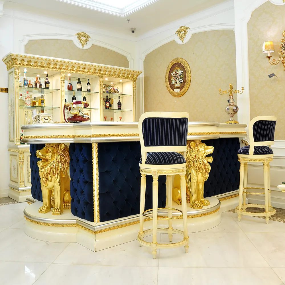 Высококачественная Роскошная барная стойка в французском барочном стиле с золотым львом и резьбой по дереву