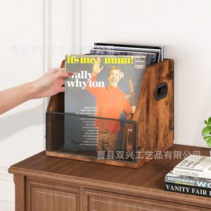 Wooden Record Rack Desktop Vinyl Album Storage <b>Box</b> CD Display Rack With Mesh Front For <b>Music</b> Collection Organization - Product Image 4