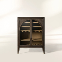 Meuble à vin de luxe en bois noir avec portes vitrées cintrées, casier à bouteilles et étagères, présentoir de bar autoportant pour salle à manger