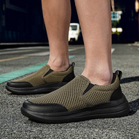 Chaussures de loisirs pour hommes, baskets d'été en tissu maille perforée, à enfiler, noires unies, respirantes, résistantes à l'usure, à semelles souples
