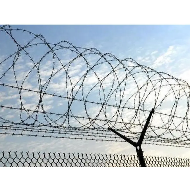 Hot dipped galvanized diamond bto22 razor wire mesh fence triple razor wire 450mm 650mm for prison