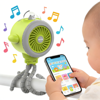 Kipas Kereta Dorong Bayi Mini dengan Speaker, Lampu RGB, Desain Jepit Cakar Gurita, Baterai Isi Ulang 5000mAh, untuk Mobil dan Luar Ruangan