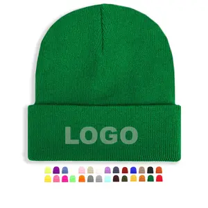 Toptan yüksek kalite günlük sıcak kış şapka erkek ve kadın için klasik akrilik boş özel Logo örgü manşet bere