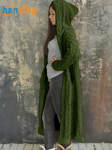 Women's Plus Size Solid Color Long Sleeve <strong>Hooded</strong> <strong>Cardigan</strong> <strong>Ladies</strong> Casual Knitted Hoodies Sweater Loose Oversized Sweaters Coat - Product Image 3