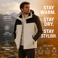 Veste d'hiver unisexe à capuche 3 en 1, imperméable, coupe-vent, pour la pêche, la chasse, le kayak, la navigation de plaisance, la randonnée en lac, par temps froid