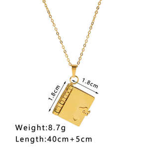Pendentif livre ouvrable plaqué or inaltérable, chaîne en acier inoxydable non décolorant, locket souvenir personnalisable DIY, or créatif - Product Image 2