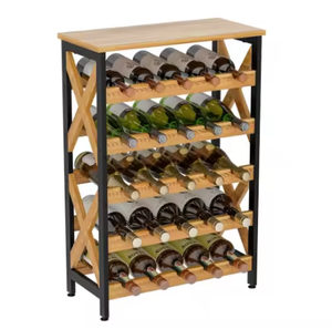 رف تخزين النبيذ الخشبي والمعدن بتصميم حديث-متعدد الأغراض صديق للبيئة 5 طبقات للمنزل - Product Image 1