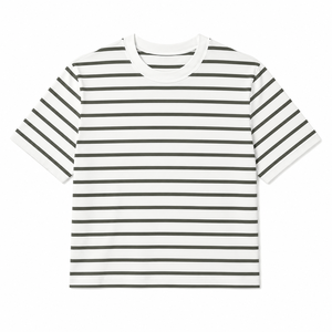 T-shirt rayé à manches courtes pour homme, col rond, coupe classique, décontracté, en coton tricoté respirant - Product Image 5