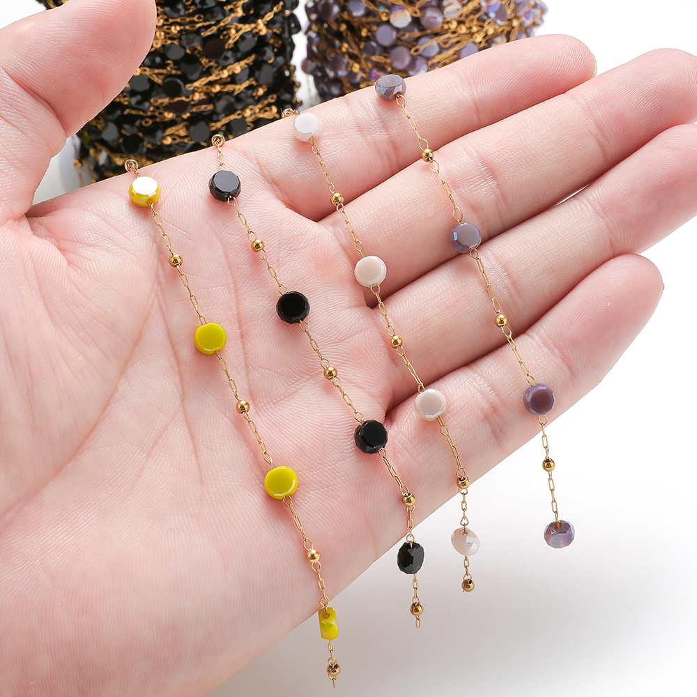 1 Meter Stainless Steel Crystal Glass Vacuum Gold Beads Chains DIY Necklaces Findings Bracelet Supplies Jewelry Earrings Making