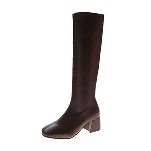 Botas Femininas de Inverno Estilo Cavaleiro Yi Nou Pretas - Botas Casuais de Salto Baixo e Sola Grossa na Altura do Joelho - Product Image 4