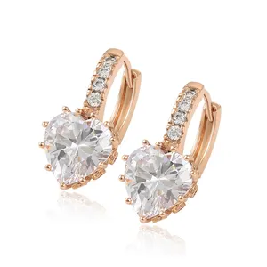 80285 Xuping popular 2020 heart shape Synthetic CZ stone gold plated hoop earring for women