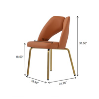 VOXHOME USA - Livraison directe en stock - Chaise de salle à manger moderne de luxe en cuir PU orange avec pieds en métal doré sans accoudoirs