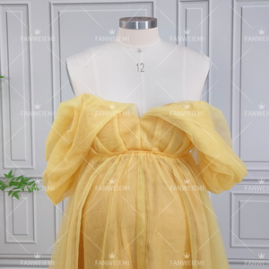 <span class=keywords><strong>Vestido</strong></span> de maternidad acampanado de tul dorado de talla grande de alta calidad, <span class=keywords><strong>vestido</strong></span> para sesión de fotos para mujeres embarazadas, vestidos de fotografía con frente abierto - Product Image 6