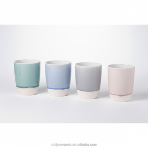 Ensemble de tasses à thé en céramique avec logo personnalisé et glaçure dégradée, mug à café sans anse en grès pour le bureau et la maison - Product Image 1