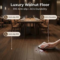 Plancher R10 antidérapant en noyer foncé - Plancher multicouche à lames individuelles antibactérien pour restaurants, salles à manger et parcs extérieurs
