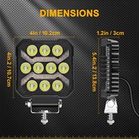 Projecteur LED carré de 4 pouces, 12 LED, blanc ambre, DRL, faisceau spot, éclairage de travail pour camion, pick-up, SUV, fourgonnette, remorque, éclairage tout-terrain