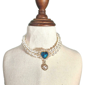 Collier de perles double couche pour animaux de compagnie, pendentif en forme de cœur, collier pour chat et chien, blanc, bleu, or, vert, bijoux en plastique durables - Product Image 4