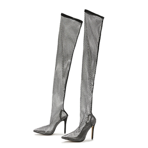 Bottes pour femmes à talons hauts en maille ornée de strass, style boîte de nuit, collection 2025 - Product Image 6