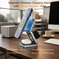Chargeur sans fil magnétique pliable flexible 3 en 1 15W PD avec port Type-C pour téléphone, montre intelligente, écouteurs