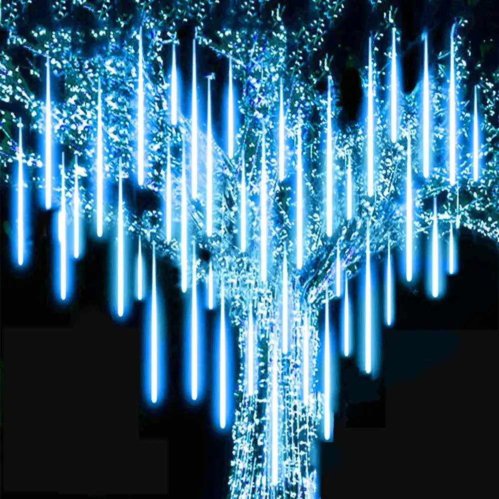 سلسلة أضواء ليد على شكل شهابات للاحتفال بالكريسماس وفرق النيران أضواء على شكل إكليل جارلاند أضواء قطرات المطر التي تسقط على الثلج عاكس أضواء لحفلات الحدائق