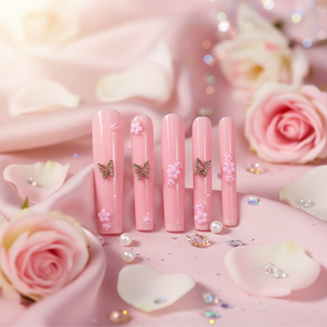 Luxury Long Coffin Pink Chic Aura Press-On <b>Nail</b> Set - Product Image 3