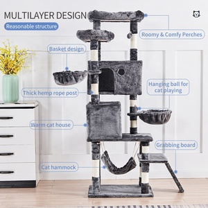 <strong>Large</strong> <strong>Cat</strong> <strong>Climbing</strong> <strong>Tree</strong>, Dark Gray Flannel 67-inch High Multi-floor <strong>Cat</strong> House Tower <strong>Tree</strong> - Product Image 2