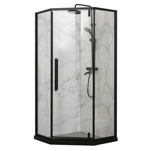 Cabina de ducha deslizante negra, económica y moderna, diamante, Baño - Product Image 2
