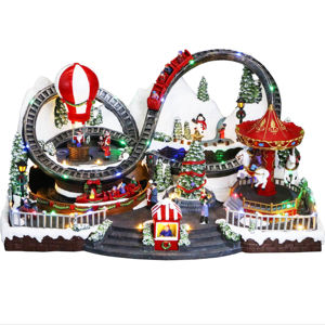 Hecho a mano 3D resina Musical Navidad carrusel móvil Montaña Rusa globo de aire caliente Parque de Atracciones Decoración de mesa - Product Image 1