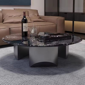 Tavolino da Caffè dal Design Moderno con Lato in Marmo, Arredamento per Soggiorno, per Casa o Hotel, Materiale Metallico - Product Image 2