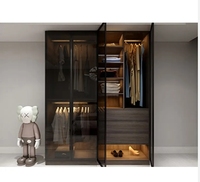 Nouveau design de porte en verre italien armoire de chambre à coucher placard personnalisé organisateur de vêtements à led de luxe armoire de rangement