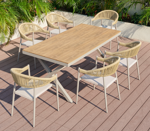 Table en plastique imitation <span class=keywords><strong>bois</strong></span> durable pour l'extérieur, chaise en rotin pour restaurant, <span class=keywords><strong>jardin</strong></span>, cour, mobilier d'hôtel moderne pour <span class=keywords><strong>6</strong></span> à 10 <span class=keywords><strong>personnes</strong></span> - Product Image 4
