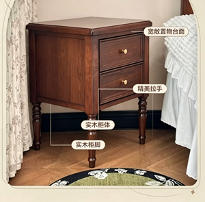 Premium Solid Wood Nightstand French Vintage Spindle <b>Legs</b> 2 Drawer Storage Bedroom Furniture Stable Bedside End <b>Table</b> - Product Image 4