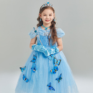 Vestidos Largos Azules de Princesa <span class=keywords><strong>Cenicienta</strong></span> con Mariposas Azules para Fiestas, Vestidos para Niñas MAC-85 - Product Image 1