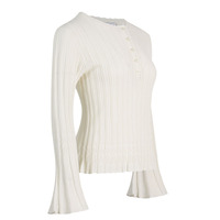 Pull en maille pointelle respirant et fin de haute qualité pour femme, à manches longues évasées, idéal printemps-été, personnalisable OEM/ODM