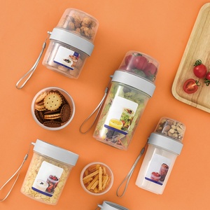 School Lunch Box Food Storage Bento Box Portable <b>Breakfast</b> Cups Oatmeal Cereal Nut Yogurt Salad Cup <b>Container</b> Set with Fork - Product Image 2