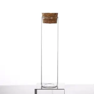 Garrafa de vidro borosilicate transparente feita sob encomenda, garrafa de vidro com tampa de rolha, tubo de cilindro, garrafa de vidro